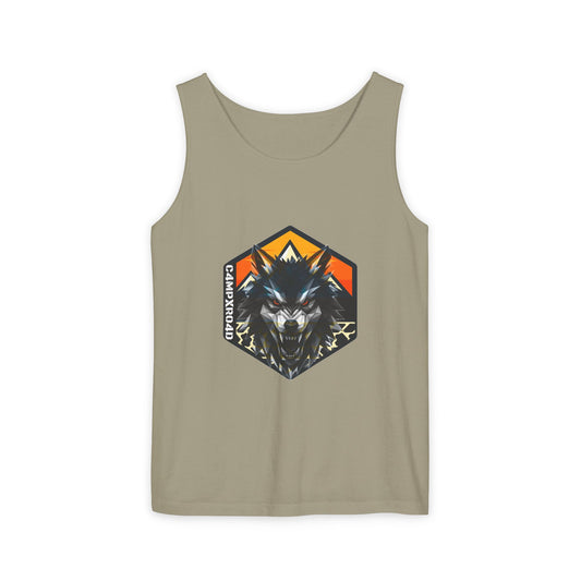 C4MPXRO4D Wolf Shield Camper Badge Tank Top | Graphic camping text tee