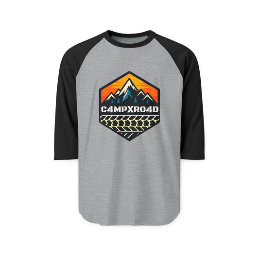 C4MPXRO4D Hexa Shield Camper Badge Raglan Shirt | Gaming Code Baseball Tee