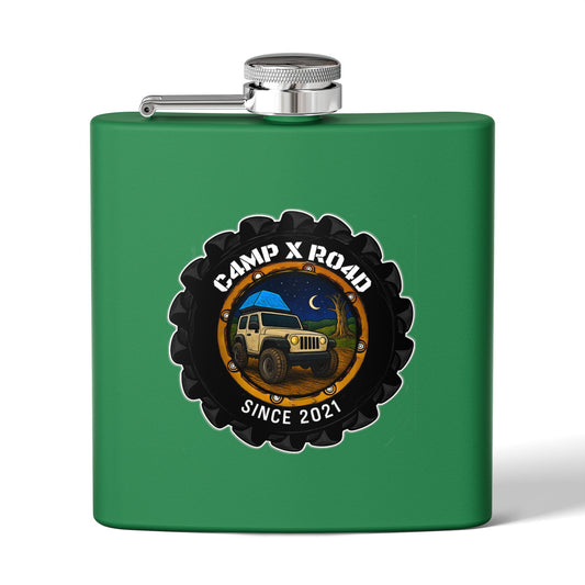 C4MPXRO4D Camper Badge Flask