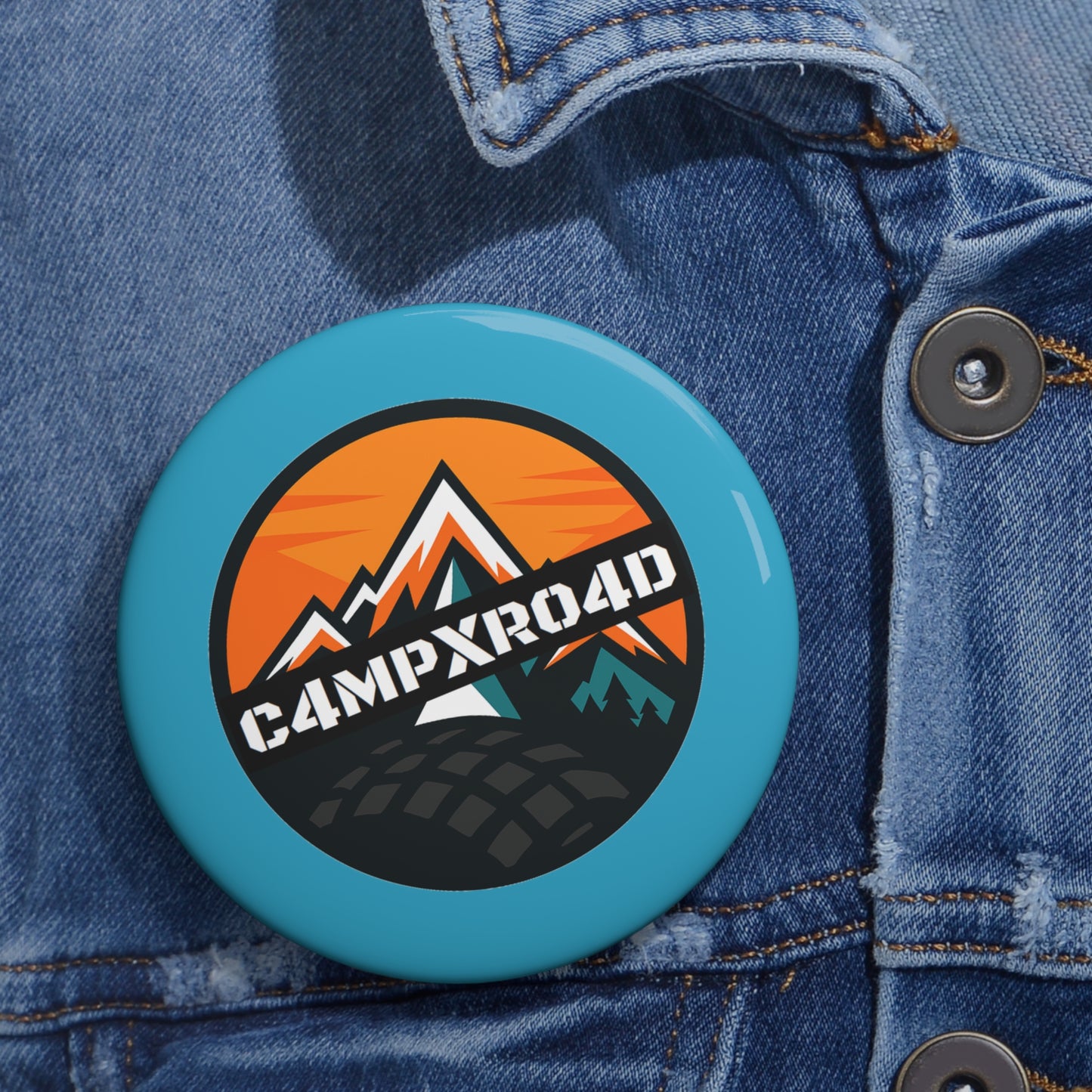 C4MPXRO4D Rounded Shield Camper Badge Pin Button | Custom Round Badge, Black Logo Button