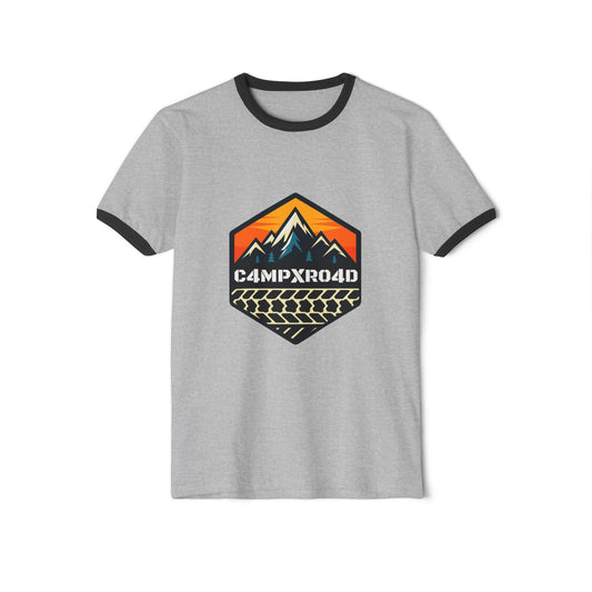 C4MPXRO4D Hexa Shield Camper Badge T-Shirt | ringer style