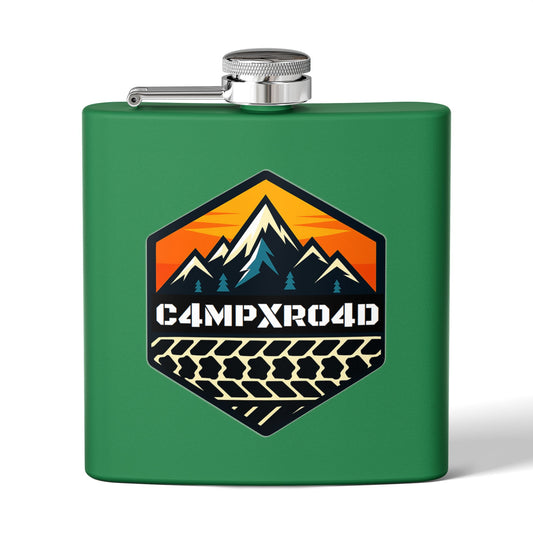 C4MPXRO4D Hexa Shield Camper Badge Flask