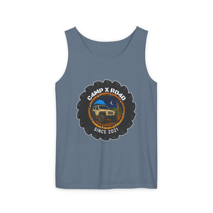 C4MPXRO4D Camper Badge Tank Top | Graphic camping text tee