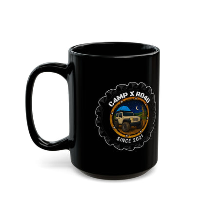 C4MPXRO4D Camper Badge Mug | Black Ceramic Coffee Mug