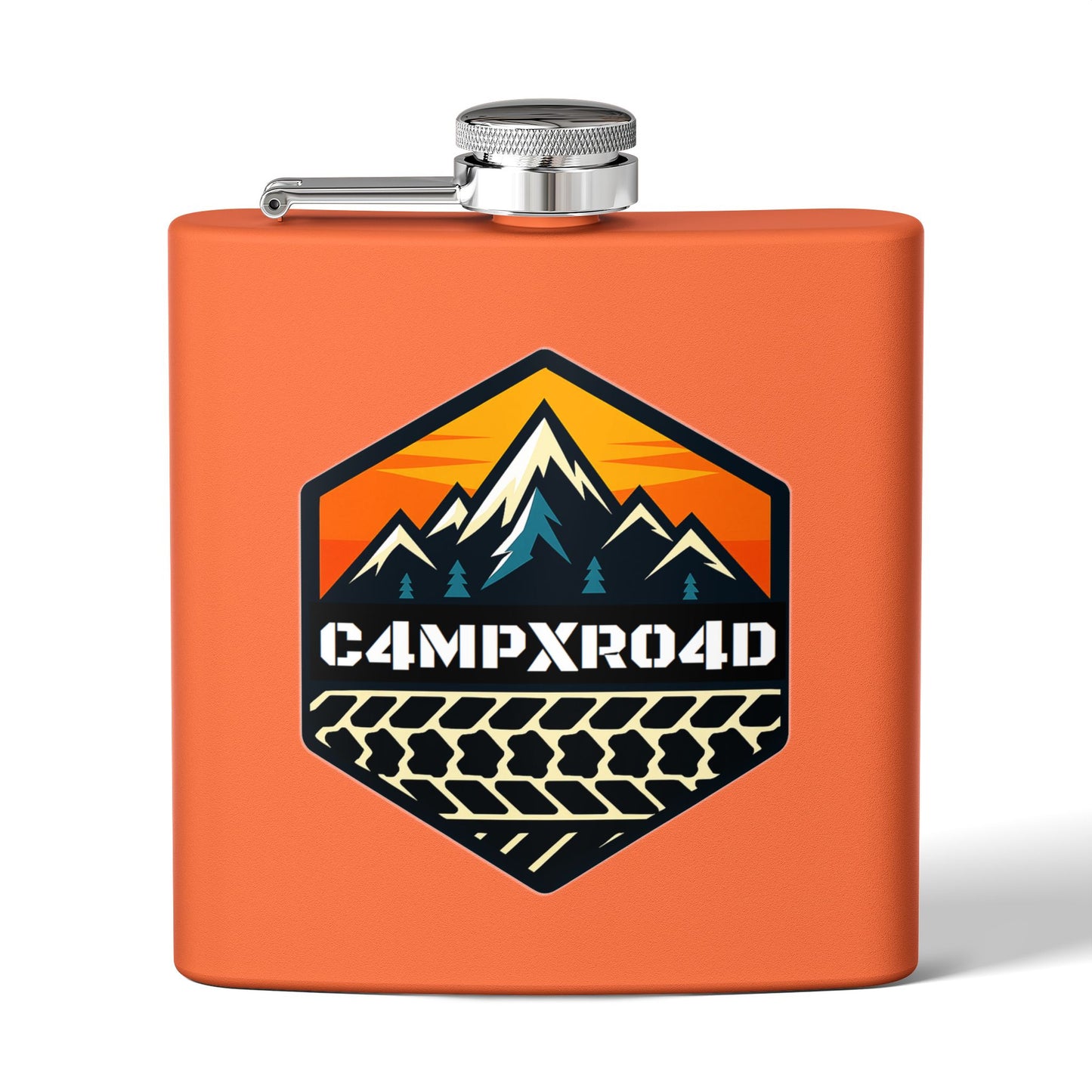 C4MPXRO4D Hexa Shield Camper Badge Flask