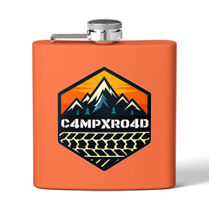 C4MPXRO4D Hexa Shield Camper Badge Flask