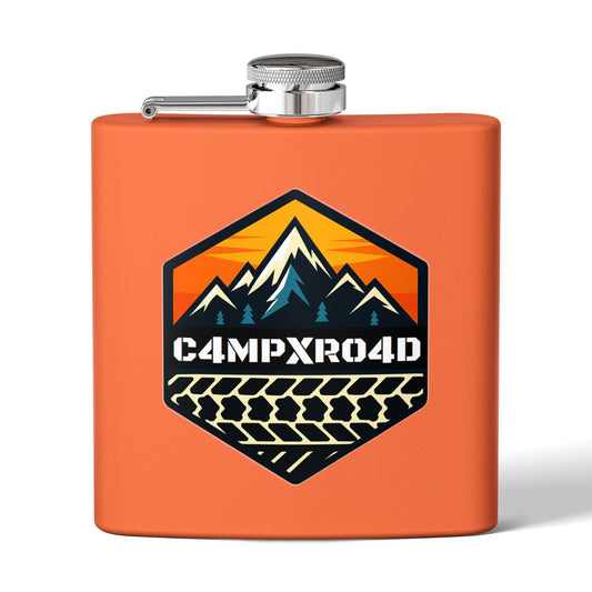 C4MPXRO4D Hexa Shield Camper Badge Flask