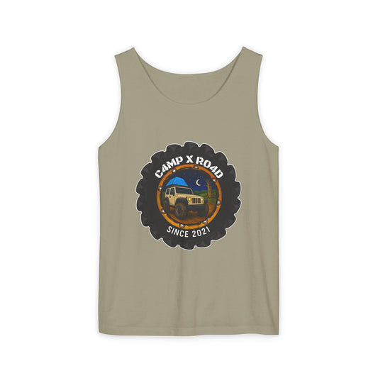 C4MPXRO4D Camper Badge Tank Top | Graphic camping text tee
