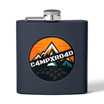 C4MPXRO4D Rounded Shield Camper Badge Flask