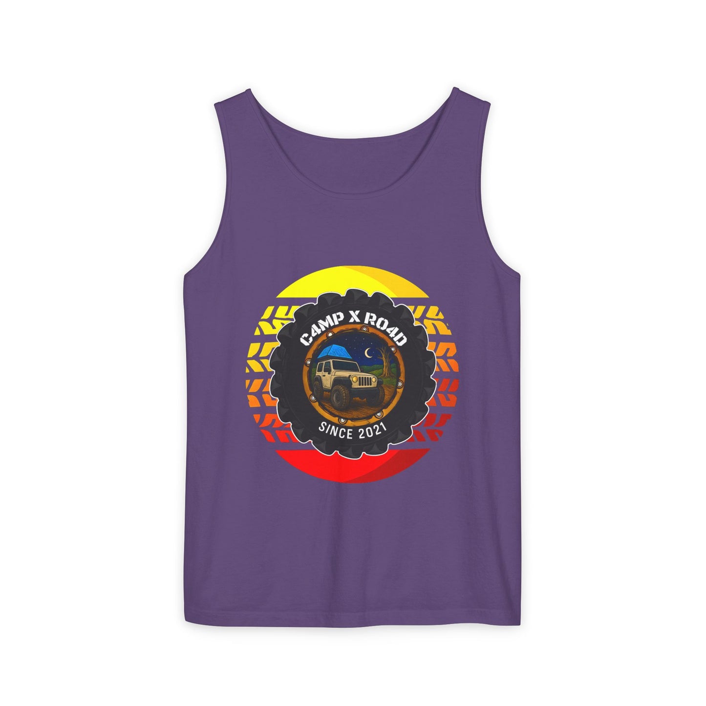 C4MPXRO4D Summer Camper Badge Tank Top | Graphic camping text tee