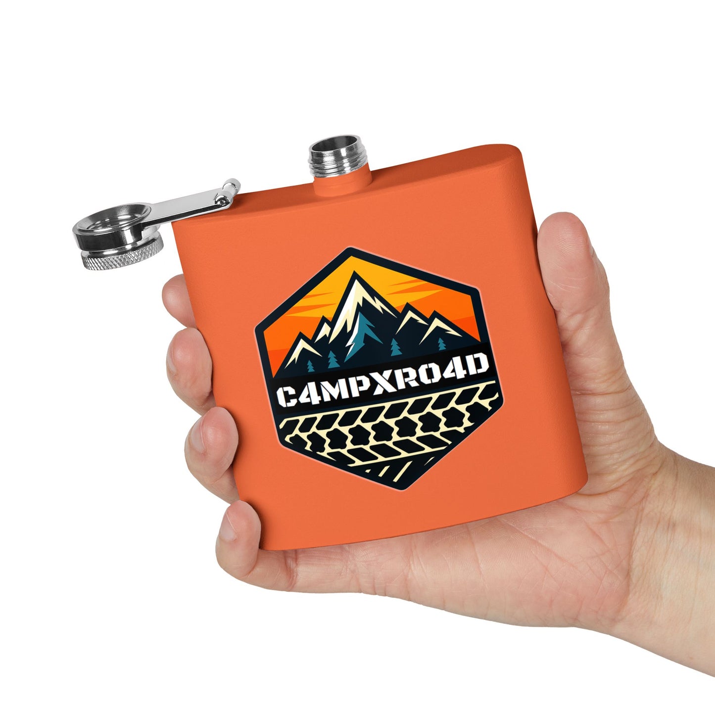 C4MPXRO4D Hexa Shield Camper Badge Flask