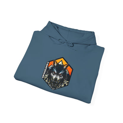 C4MPXRO4D Wolf Shield Camper Badge Hoodie | Black streetwear graphic sweatshirt