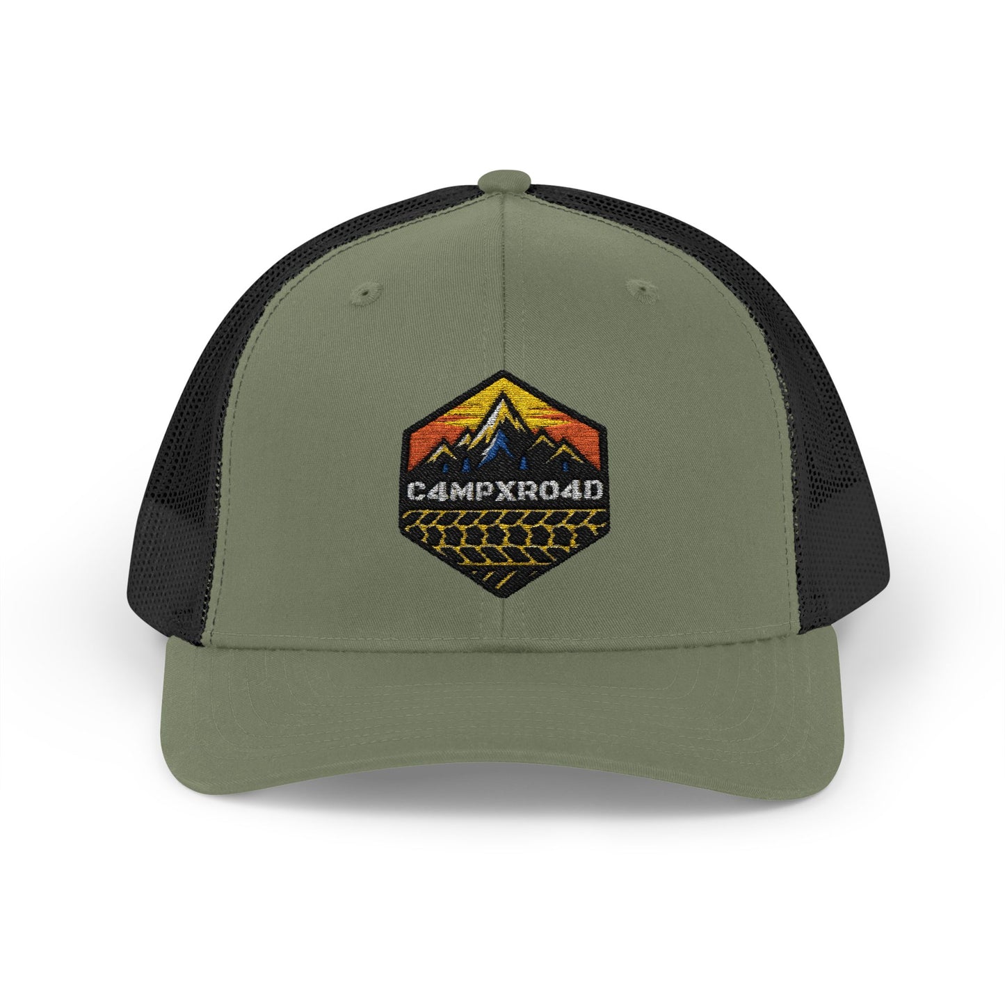 C4MPXRO4D Hexa Shield Camper Badge Cap | Trucker Snapback Mesh Hat