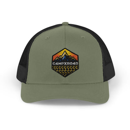 C4MPXRO4D Hexa Shield Camper Badge Cap | Trucker Snapback Mesh Hat