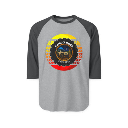 C4MPXRO4D Summer Camper Badge Raglan Shirt | Gaming Code Baseball Tee