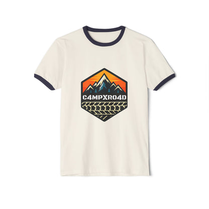 C4MPXRO4D Hexa Shield Camper Badge T-Shirt | ringer style