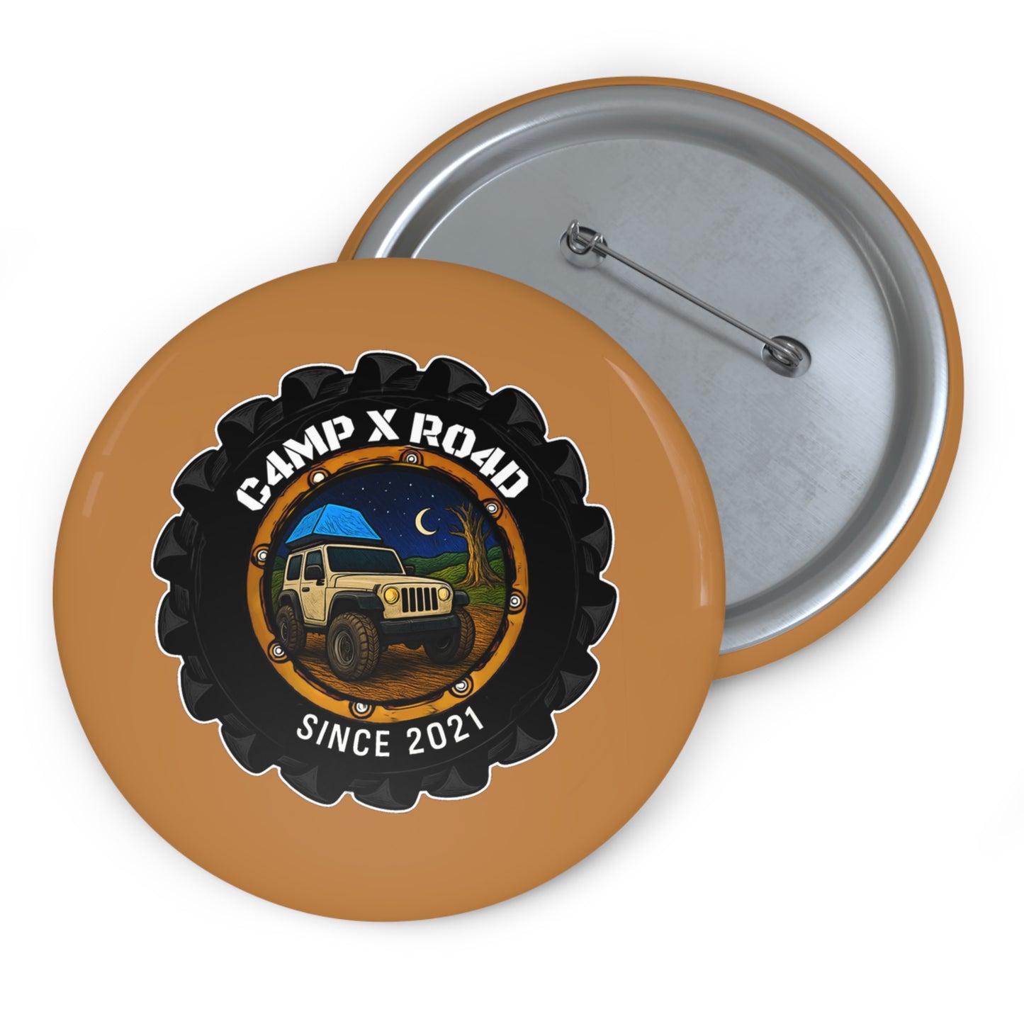 C4MPXRO4D Camper Badge Pin Button | Custom Round Badge, Black Logo Button