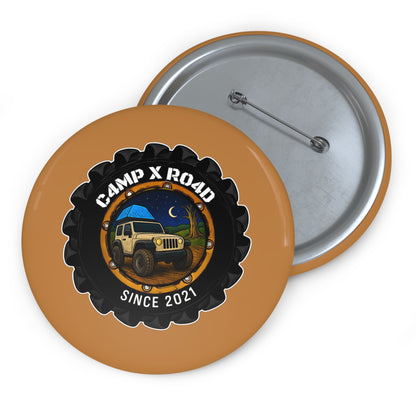 C4MPXRO4D Camper Badge Pin Button | Custom Round Badge, Black Logo Button