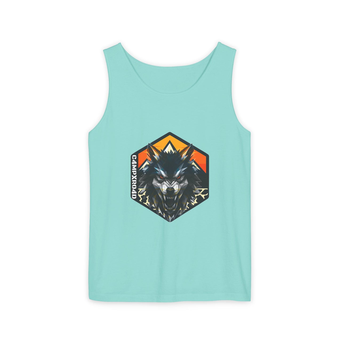 C4MPXRO4D Wolf Shield Camper Badge Tank Top | Graphic camping text tee