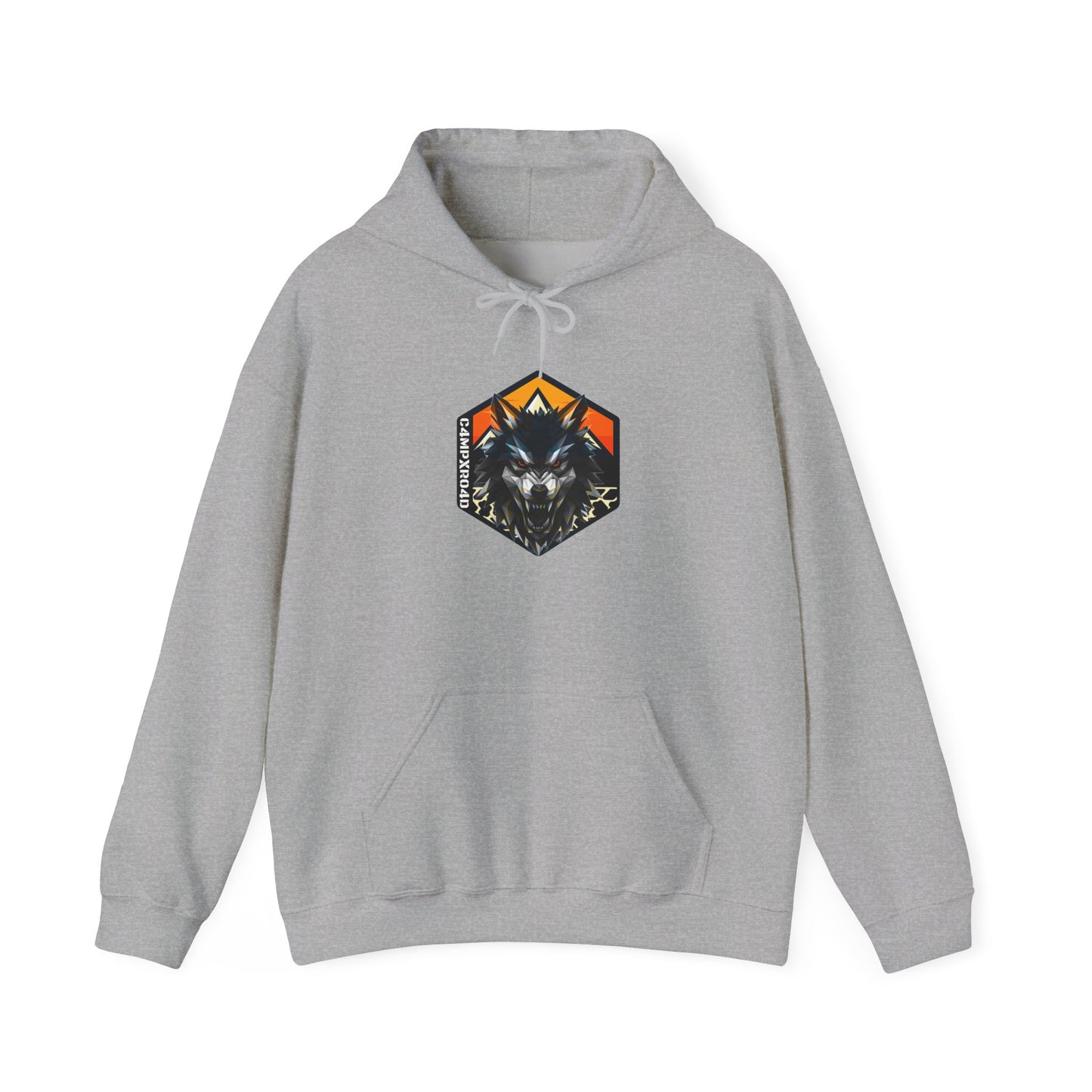 C4MPXRO4D Wolf Shield Camper Badge Hoodie | Black streetwear graphic sweatshirt