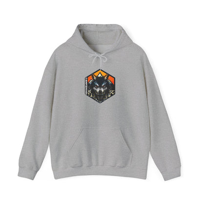 C4MPXRO4D Wolf Shield Camper Badge Hoodie | Black streetwear graphic sweatshirt