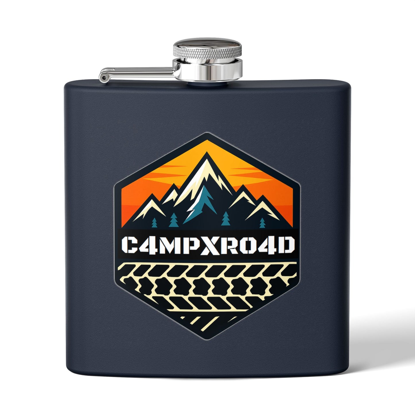 C4MPXRO4D Hexa Shield Camper Badge Flask