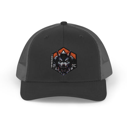 C4MPXRO4D Wolf Shield Camper Badge Cap | Trucker Snapback Mesh Hat