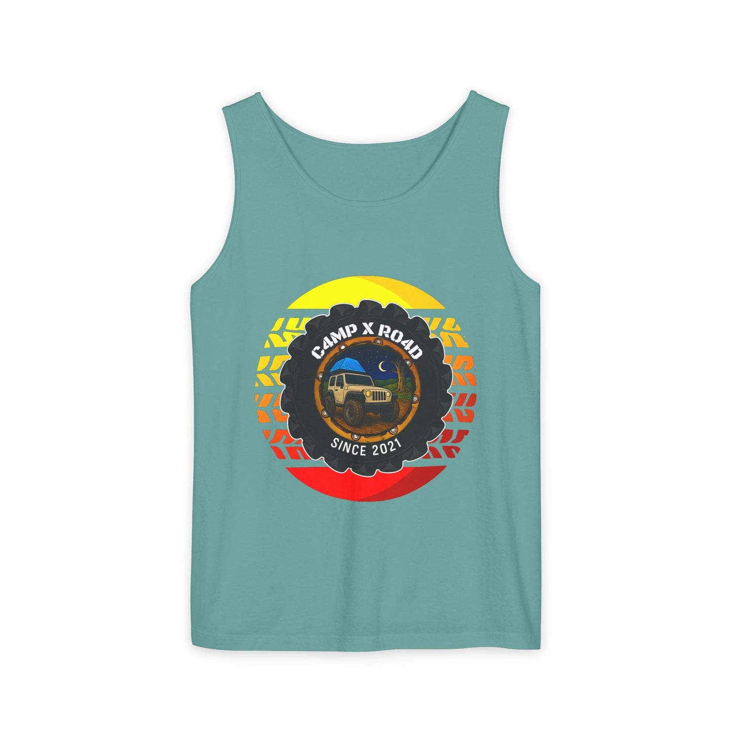 C4MPXRO4D Summer Camper Badge Tank Top | Graphic camping text tee