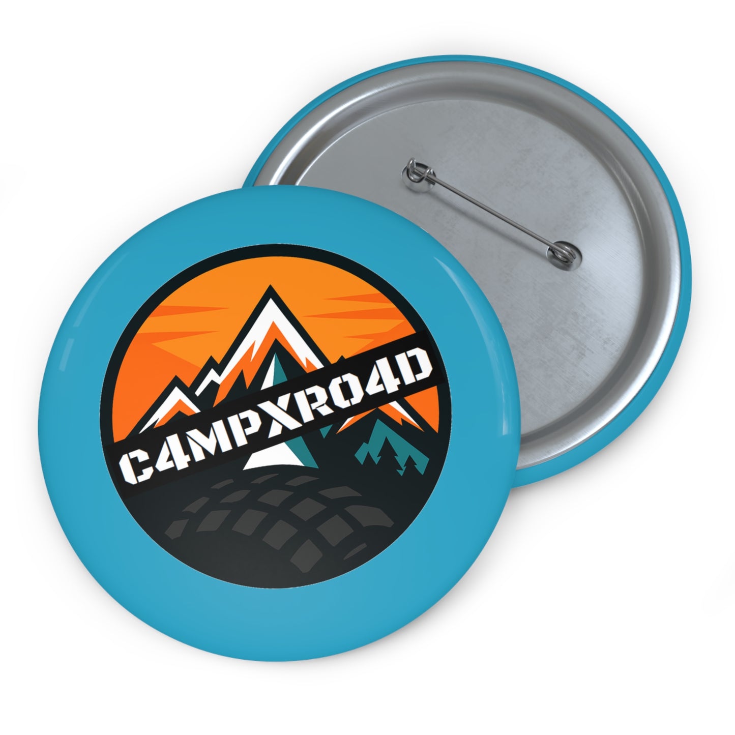 C4MPXRO4D Rounded Shield Camper Badge Pin Button | Custom Round Badge, Black Logo Button