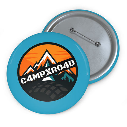 C4MPXRO4D Rounded Shield Camper Badge Pin Button | Custom Round Badge, Black Logo Button