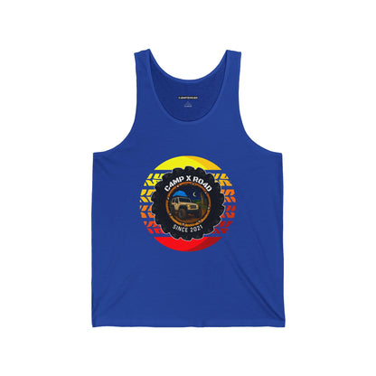 C4MPXRO4D Summer Camper Badge Tank Top | Gaming Techwear Hacker Style