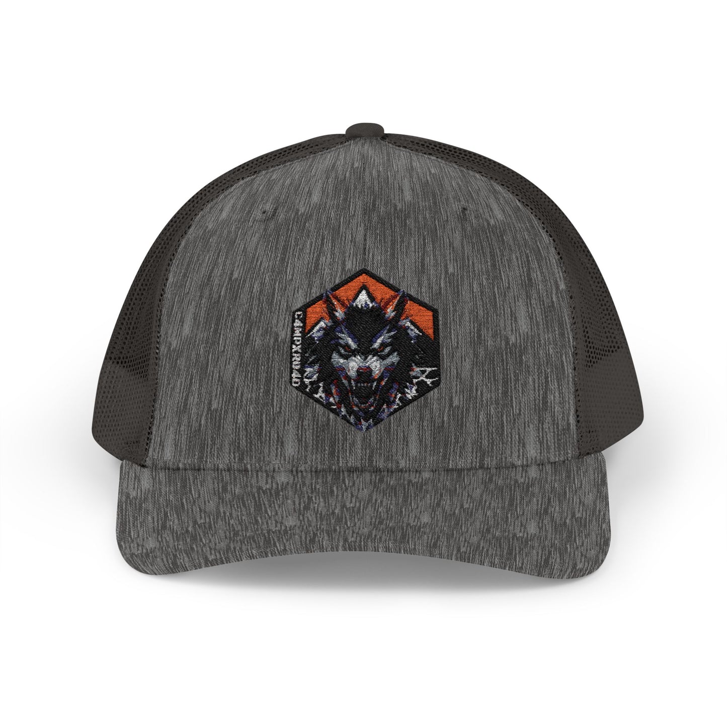 C4MPXRO4D Wolf Shield Camper Badge Cap | Trucker Snapback Mesh Hat