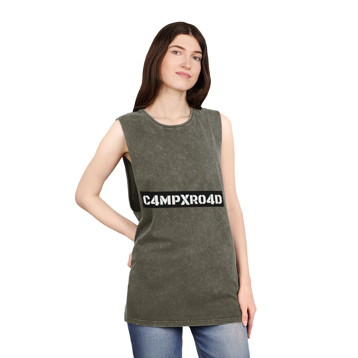 C4MPXR04D Tank Top | stonewash black, retro stencil logo