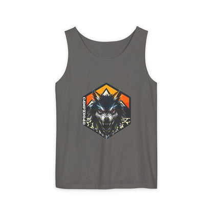 C4MPXRO4D Wolf Shield Camper Badge Tank Top | Graphic camping text tee