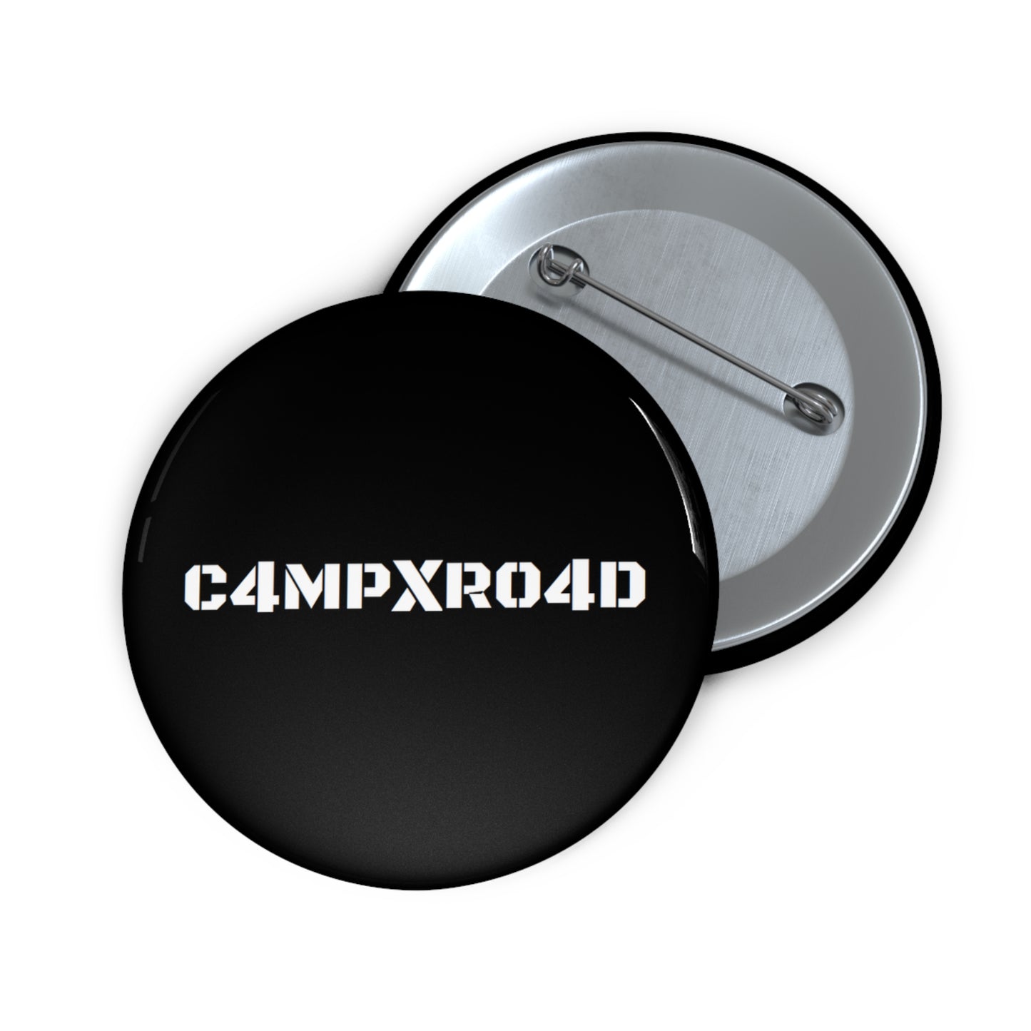 C4MPXR04D Text Pin Button | Custom Round Badge, Black Logo Button