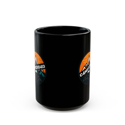 C4MPXRO4D Rounded Shield Camper Badge Mug | Black Ceramic Coffee Mug