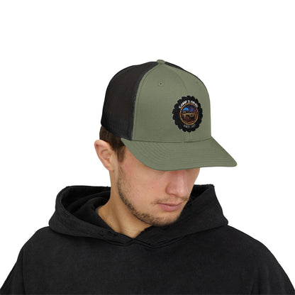 C4MPXRO4D Camper Badge Cap | Trucker Snapback Mesh Hat