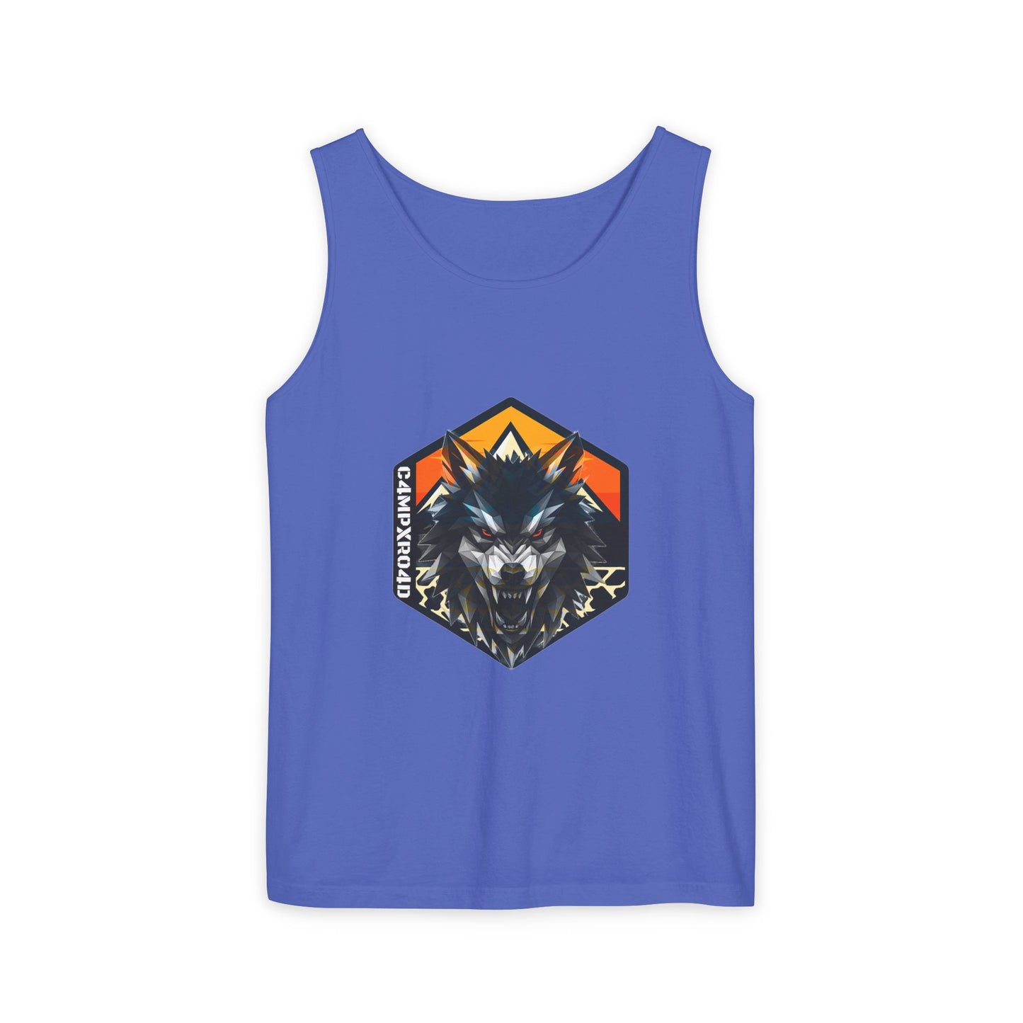C4MPXRO4D Wolf Shield Camper Badge Tank Top | Graphic camping text tee