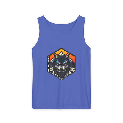 C4MPXRO4D Wolf Shield Camper Badge Tank Top | Graphic camping text tee