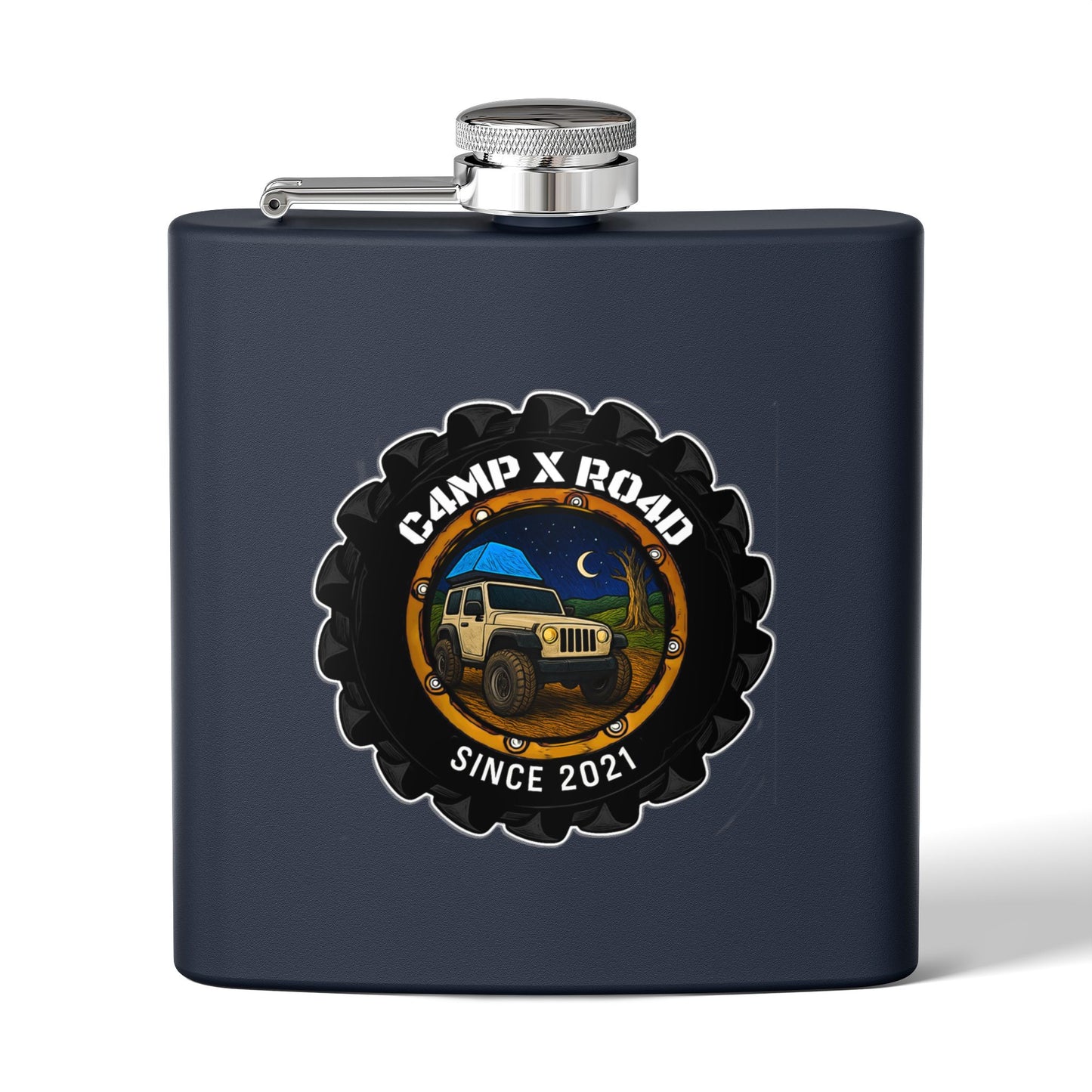 C4MPXRO4D Camper Badge Flask