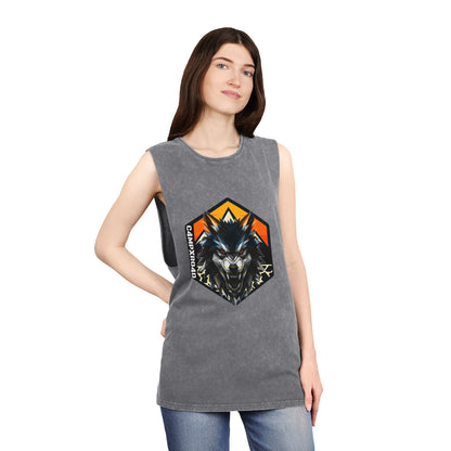 C4MPXRO4D Wolf Shield Camper Badge Tank Top | stonewash black, retro stencil logo