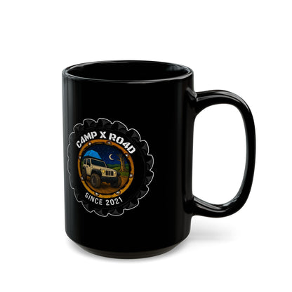 C4MPXRO4D Camper Badge Mug | Black Ceramic Coffee Mug