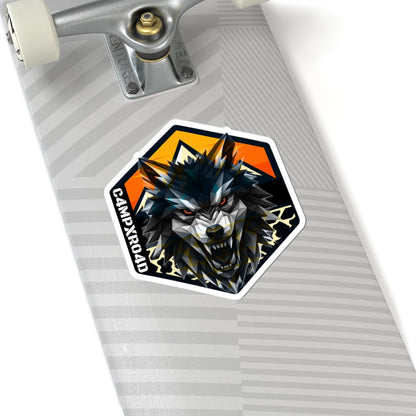 C4MPXRO4D Wolf Shield Camper Badge Sticker | Die-Cut Vinyl Laptop Decal