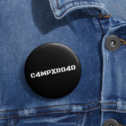 C4MPXR04D Text Pin Button | Custom Round Badge, Black Logo Button