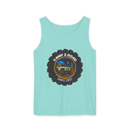 C4MPXRO4D Camper Badge Tank Top | Graphic camping text tee