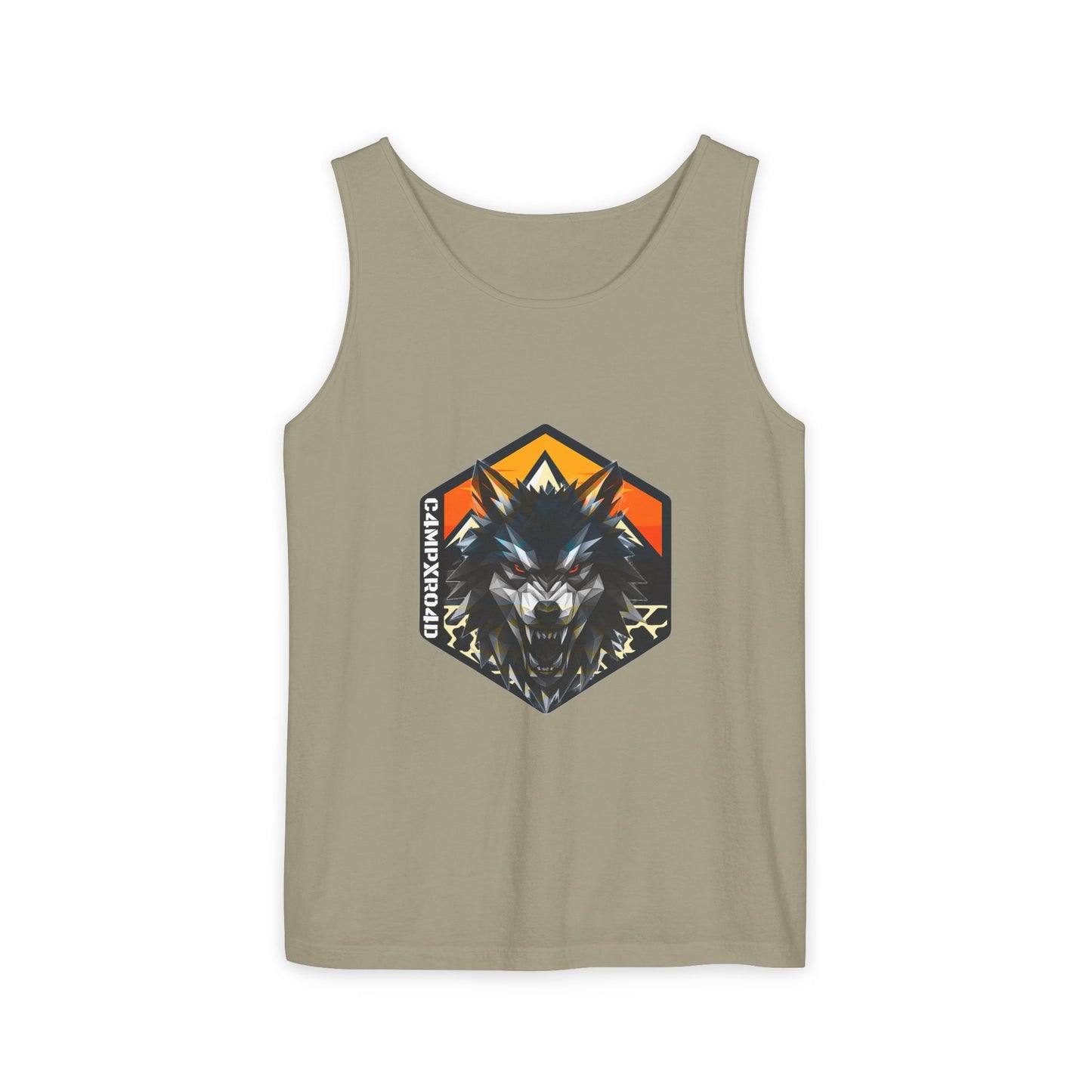 C4MPXRO4D Wolf Shield Camper Badge Tank Top | Graphic camping text tee