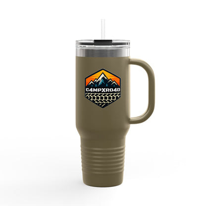 C4MPXRO4D Hexa Shield Camper Badge 40oz Travel Mug | Insulated Tumbler with Straw