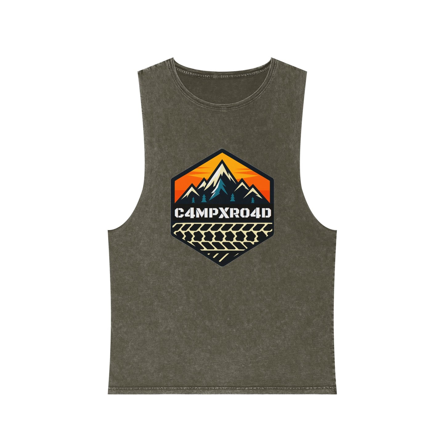 C4MPXRO4D Hexa Shield Camper Badge Tank Top | stonewash black, retro stencil logo