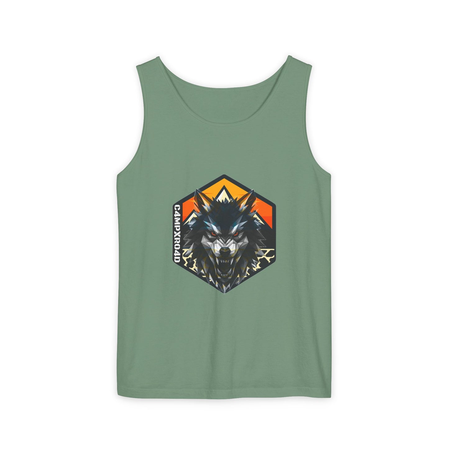C4MPXRO4D Wolf Shield Camper Badge Tank Top | Graphic camping text tee