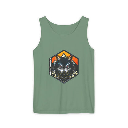 C4MPXRO4D Wolf Shield Camper Badge Tank Top | Graphic camping text tee